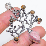 Natural Rhodochrosite, Tiger Eye 925 Sterling Silver Jewelry Pendant 2.76 r4n45