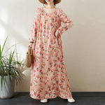 Kleit V&auml;rvik&uuml;llane P&uuml;hadestiil Reis &Uuml;mar kaelus Vintage Liibuv Puuvill Kanep Pikk kleit L