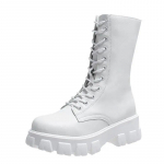 2024 Talvised Nahast Pitsi Paksude Taldadega Naiste Saapad Vabaaja Mood Soojad Suured Jalan&otilde;ud Zapatos De Mujer En Oferta Con Envio Gratis 35 valge