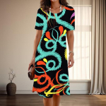 Naiste Mood Graatsiline Abstraktne Tr&uuml;kk Suvine Kevadine L&uuml;hikeste Varrukatega O-kaelusega Vabaaja Kleit XS mitmev&auml;rviline