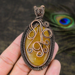 Yellow Fluorite Handmade Copper Wire Wrap Jewelry Pendant 3.15 a6b47