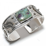 Ruby in Fuchsite Ethnic 925 Sterling Silver Cuff Bangle Adj. a6Y91