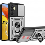 Coque pour samsung galaxy a16 4g-5g, bumper rigide antichoc avec support arri&egrave;re et protection cam&eacute;ra - argent&eacute;