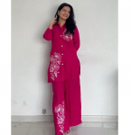 Naiste disainer Kurta p&uuml;kside komplekt India Bollywoodi top tuunika Kurti puuvillane kleit M roosa