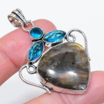 Natural Labradorite, Topaz 925 Sterling Silver Jewelry Pendant 2.17 t5i44