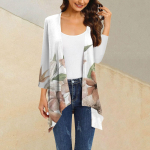 Naiste mustriga ebaregulaarne kolmeveerandvarrukatega kardigan taskujakiga