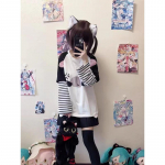 Y2k Harajuku Kawaii triibulised T-s&auml;rgid Naiste Jaapani mood Patchwork Multifilmid T-s&auml;rgid Naiste topid Kevad Uus In XL must