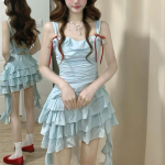 Naiste Suvine Traksidega Kleit Prantsuse Magus Vibu Ebakorrap&auml;rase K&otilde;rge V&ouml;&ouml;kohaga Mini Kleit M sinine