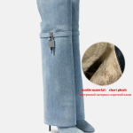 Krazing Pot Denim &Uuml;mar Varvas Stilett K&otilde;rged Kontsad Reieni Ulatuvad Saapad Suurus 46 Suurus 45 Libistatavad Suurtele Naistele Hoidke Soojas &Uuml;le P&otilde;lve Saapad 43 gray