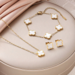 3TK Titaanterasest Ristik Kaks poolt Sile Viie &Otilde;iega Kaelakee K&otilde;rvar&otilde;ngad K&auml;ev&otilde;ru Komplekt 18k V&auml;rviga S&auml;ilitatud Premium Rangluukett necklace+bracelet+earring valge