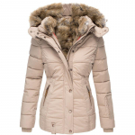 Naiste kunstkarusnahast kraega puuvillase voodriga talvejope - Slim Fit, kapuutsiga, pikkade varrukatega mantel M