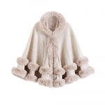 Elegantne kunstkarusnahast &auml;&auml;risega keep-sall s&uuml;nteetilisest kiust soe pont&scaron;o kapuutsiga kootud keep pluss suurus naistele talvine mood One Size