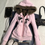 2KWEIRD Ameerika Vintage Roosa Soe Kapuutsiga Mantel Naistele S&uuml;gis Talv Magus Mood Kitsas Jakk Uus Disain Retro Armas Y2k R&otilde;ivad S roosa