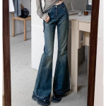 Naiste K&otilde;rge V&ouml;&ouml;koht Vintage Vabaaja Laienevad Teksap&uuml;ksid T&uuml;drukute Elastne Kitsa L&otilde;ikega Kellap&uuml;ksid Daami Mood Denim P&uuml;ksid XS sinine