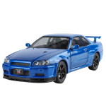 1/24 Nissan Skyline GTR-R34 Kiired ja vihased Sulam Autode Mudel Heli Valgus Kollektsioneeritav Miniatuur Voiture Diecast M&auml;nguauto Poiss gray