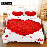 Erksad Lilled Voodipesukomplekt Tekikoti Komplekt 3D Voodipesu Digitaaltr&uuml;kk Kuninganna Suurus Voodipesukomplekt Moodne Disain EU Single(135*200cm)3pcs red