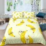 Banaanitr&uuml;kiga tekikott ja padjap&uuml;&uuml;rid Kollane banaanivilja voodipesukomplekt Toiduteemaline &uuml;heinimese tekikate Laste poiste t&uuml;drukute magamistoa dekori jaoks AU Single(140*210cm)3pcs
