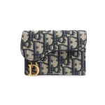Dior Saddle Monogramiga Tikitud Klapiga Saddle Koti Kaardihoidja Puuvillane Kaardikott V&auml;ikesed Naiste Aksessuaarid Denim-Sinine S5611CTZQ_M928 Basic Set (Bag+Dust Bag)