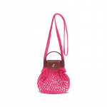 Longchamp Le Pliage Filet 17 S&otilde;brap&auml;eva eriv&auml;ljaanne &Otilde;&otilde;nesklapp Kl&otilde;pskinnitus Puuvill ja Nahk&auml;&auml;ris V&otilde;rkkott &Otilde;lakott Ristkorralduse kott Mini 10139HVHP73 Pink