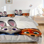 3 tk Judy ja Nick Zootopia Muster Voodipesukomplekt, 1* Tekikott + 2* Padjap&uuml;&uuml;ri, Tr&uuml;kitud Voodipesukomplekt, Pehme ja Mugav 135x200cm
