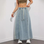 American Design Sense elastne v&ouml;&ouml;koht lahtine suur seelik Denim seelik Naiste vabaaja pikk seelik XS helesinine v&auml;rv