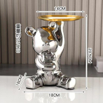 Keraamiline karukujuline kandik-korraldaja Esikukonsoollauale V&otilde;tmehoidja Lauapealne hoiustamine Dekoratiivne riiul Ceramic Bear Tray Upright - Silver, Round