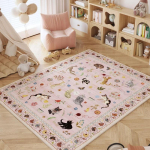 Armsad multikassid ja lilled piirkonnamatt Roosa lilleline kassiprindi vaip libisemiskindel sisep&otilde;randamatt laste tuppa, m&auml;ngutuppa, magamistuppa 43X120CM