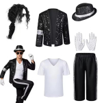 T&auml;iskasvanute Michael Jacksoni Cosplay Kost&uuml;&uuml;m Parukas Halloweeni Pidu Lavaesinemise R&otilde;ivad Hip Hop 80ndad 90ndad Tants Punk Riietus &Uuml;likond XL black