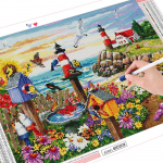 Full Drill Teemantmaaling Mere&auml;&auml;rne maastik DIY Teemantmosaiiktikandid Lilled 20X30CM