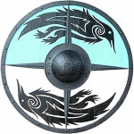 Shield Painted Raven Design k&auml;sitsi valmistatud puidust 24 tolli Shield Blue