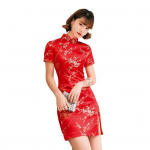 Lady Cheongsami k&uuml;ljeosa, &otilde;huke istuvus, sile, uhke elegantne lilletr&uuml;kk Hiina stiilis Qipao minikleit peokleit M kuldne