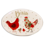 Les Tr&eacute;sors De Lily [R6617] &ndash; keraamiline ukseplaat 'Hens' punane beež (Vann) - 12x8 cm punane