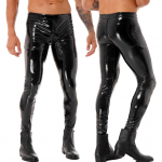 Meeste kunstnahast l&auml;ikivad sukkp&uuml;ksid Skinny Motorcycle Biker Pants PVC pikad p&uuml;ksid S must
