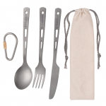 TOMSHOO titaanist 3-osaline s&ouml;&ouml;giriistade komplekt Kerge lusikahargi l&otilde;ikur karabiini ja pingutusn&ouml;&ouml;riga 3 piece cutlery set