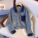 Lihtsad jakid Naiste Vintage Lihtne Kevade &Scaron;ikk Denim Korea kolledži stiilis T&uuml;drukute jope Stiilne lahtik&auml;iv krae Naiste v&auml;lir&otilde;ivad S sinine