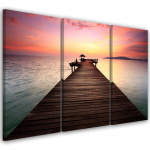 Kolmeosalise pildiga l&otilde;uendiprint Footbridge beach mere p&auml;ikeseloojang 60x40 lilla