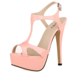 LOSLANDIFEN Naiste sandaalid Seksikad Peep Toe T-Strap Platform Suvekingad lakknahast 14cm &otilde;hukesed k&otilde;rged kontsad peokingad pulmakingad 39 roosa