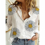 Naised Kevads&uuml;gis p&auml;evalillet&auml;pp T&auml;hed Lilletr&uuml;kiga s&auml;rgid Puuvillane linane rev&auml;&auml;r pikkade varrukatega n&ouml;&ouml;biga &uuml;les Ebaregulaarne valge s&auml;rk S