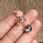 Labradoriit kalliskivi roosa kullaga kaetud 100% 925 h&otilde;bedast k&auml;sitsi valmistatud naiste lootose ripats roosa kuldne v&auml;rv