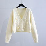 Magusad lilled Villane kardigan kampsun mantel Naiste s&uuml;gis 2023 avarate pikkade varrukatega kootud kampsunid Talvised soojad kudumid 28392 One Size beež