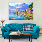 5D isetegemise teemantmaal Lakeside linna ristpistes komplekt Mosaiik Teemanttikandid Roos T&auml;is&uuml;mmargune/ruudukujuline puur Kodukaunistus Round 30x40cm