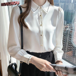 Valge &scaron;ifoonist s&auml;rk Kevad-s&uuml;gis Ni&scaron;&scaron; Design Trend Pikkade varrukatega kontorinaiste s&auml;rk Elegantne temperament pidulikud s&auml;rgid S valge