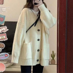 Naiste keskmise pikkusega kampsun kardigan V-kaelusega avar kootud jakk One size valge