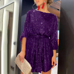 Naiste mood avara pikkade varrukatega sirge litritega s&auml;rav kleit peokleit litritega helmestega XXL lilla