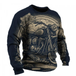 Vintage meeste T-s&auml;rk puuvillane mootorratta mustriga pikkade varrukatega s&auml;rgid 3D prinditud riided graafiline t&auml;nav Harajuku &uuml;lem&otilde;&otilde;duline XXXL