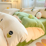 Talvine r&auml;tik tikitud piim sametvoodi neljaosaline komplekt multikas paksendatud soojad voodilinad korallid flanell tekikate 1.2m bed sheet 3pcs