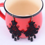 Retro Vintage Halloween Black Lace Tutt Statement Dangle Hook K&otilde;rvar&otilde;ngad Ehted