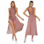 Naiste l&uuml;&uuml;riline varrukateta balletitantsu trikoo kleit iluuisutamise rulluisutamise lava kost&uuml;&uuml;m S helepruun v&auml;rv