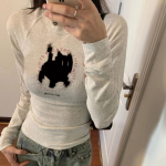 Uus mood Kawaii kassimustriga Grunge T-s&auml;rgid S&uuml;gismagusad lillelised hallid k&auml;rbitud top Naiste Y2k Esteetilised Al Match Harajuku T-s&auml;rgid S hall
