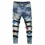 +Street Fashion Meeste teksad Tikitud puuvillased p&uuml;ksid noorte mood kitsad keskmise kasvuga vabaaja K29 29 indigo